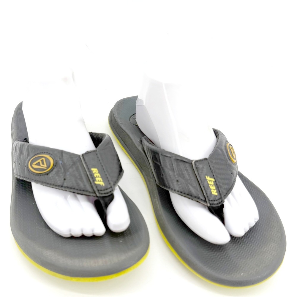 Reef Flip Flop Sandals Mens 9-10 Black Yellow Cushioned Thong Strap Comfort